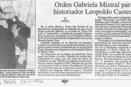 Orden Gabriela Mistral para historiador Leopoldo Castedo  [artículo] I. I.