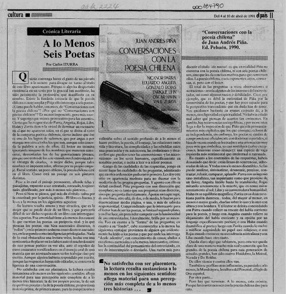 A lo menos seis poetas  [artículo] Carlos Iturra.