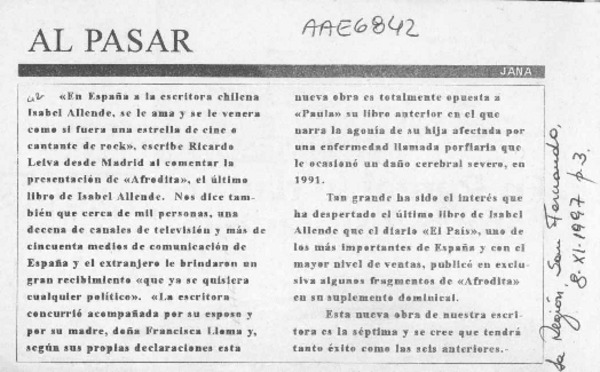 Al Pasar  [artículo] Jana.