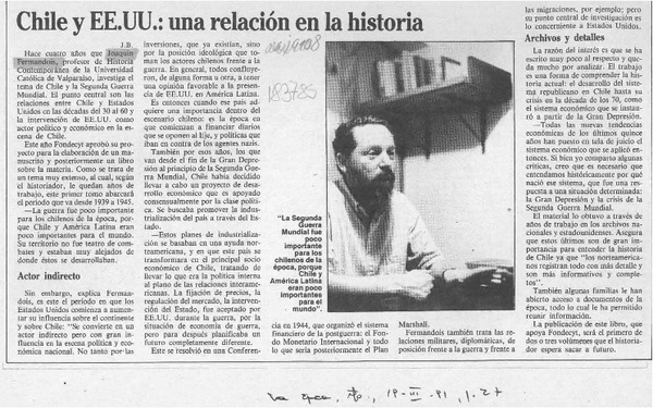 Chile y EE. UU., una relación en la historia  [artículo] J. B.