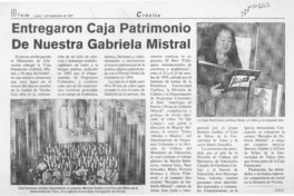 Entregaron caja patrimonio de nuestra Gabriela Mistral  [artículo] J. O. C.