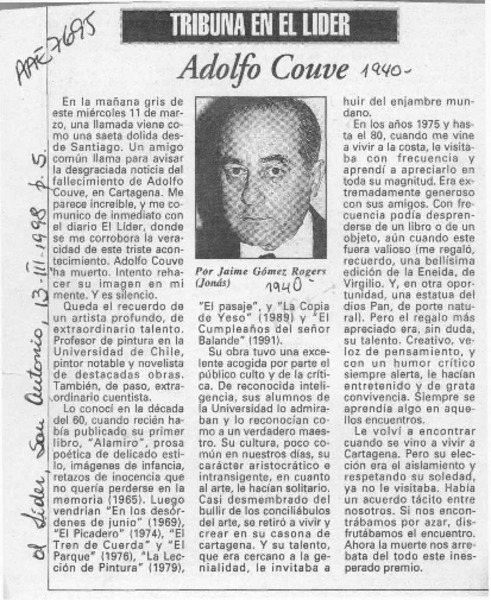 Adolfo Couve  [artículo] Jaime Gómez Rogers.