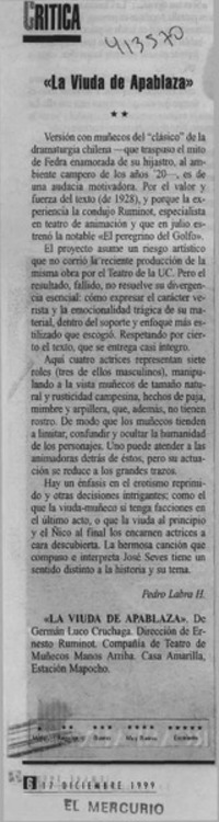 "La viuda de Apablaza"  [artículo] Pedro Labra