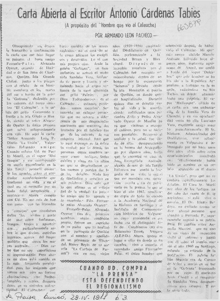 Carta abierta al escritor Antonio Cárdenas Tabies