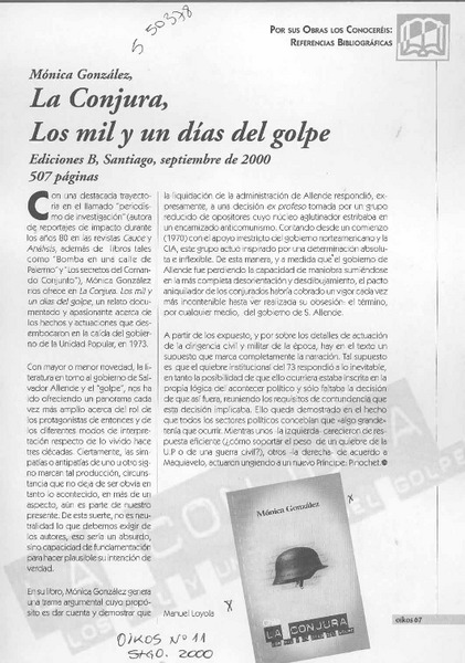La conjura, los mil y un días del golpe  [artículo] Manuel Loyola