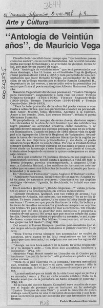 "Antología de veintiún años", de Mauricio Vega