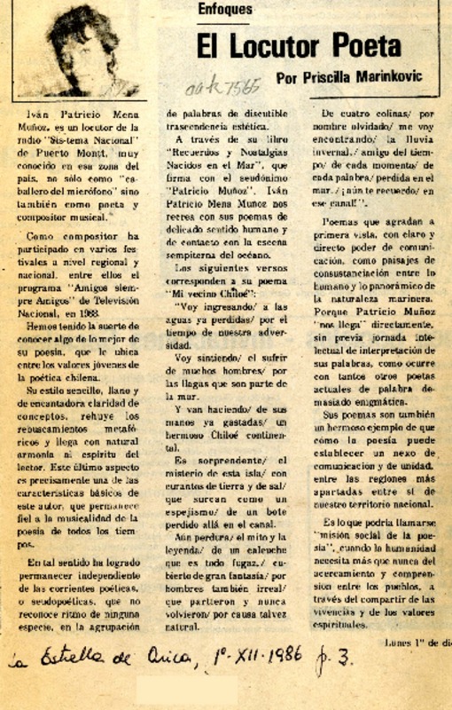 El locutor poeta  [artículo] Priscilla Marinkovic.