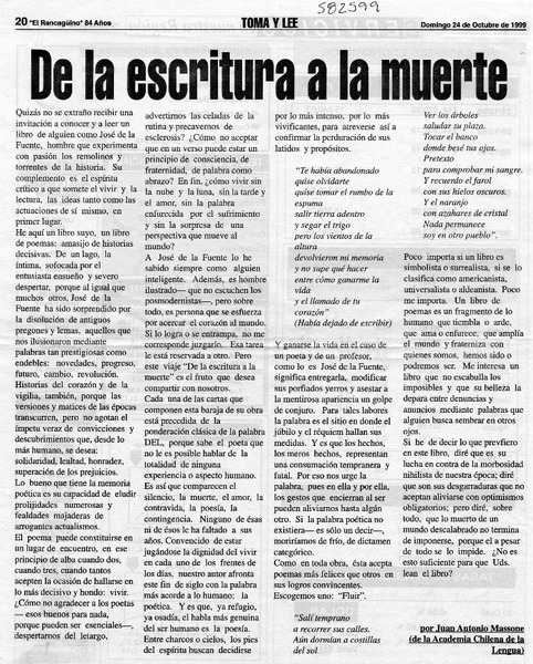 De la escritura a la muerte  [artículo] Juan Antonio Massone