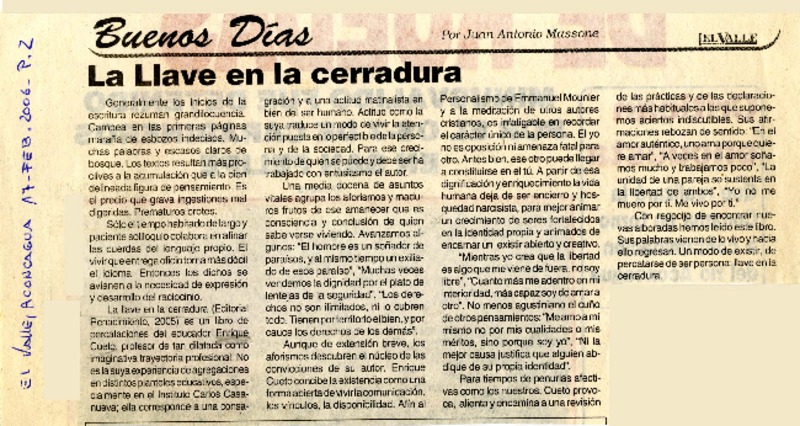 La llave en la cerradura  [artículo] por Juan Antonio Massone.