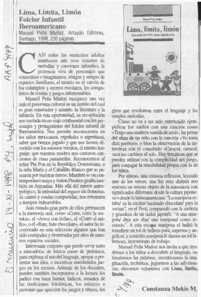 Lima, limita, limón  [artículo] Constanza Mekis M.