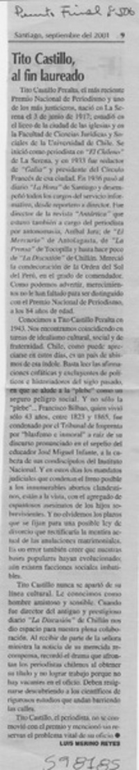 Tito Castillo, al fin laureado