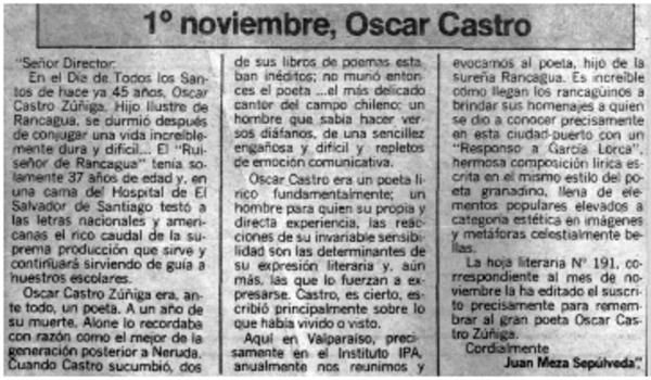 1 de noviembre, Oscar Castro
