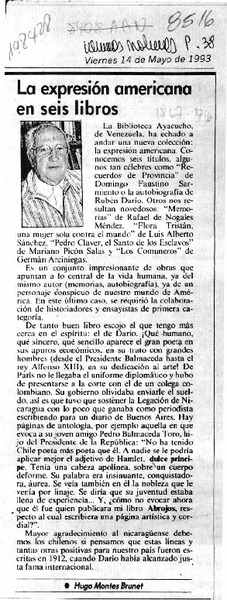 La expresión americana en seis libros  [artículo] Hugo Montes Brunet.