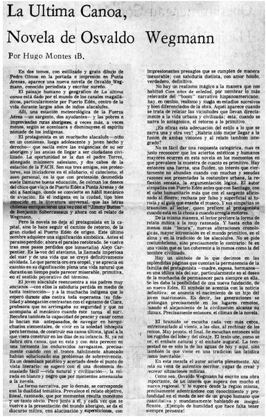 La última canoa, novela de Osvaldo Wegmann