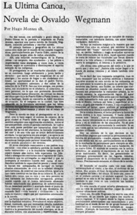 La última canoa, novela de Osvaldo Wegmann
