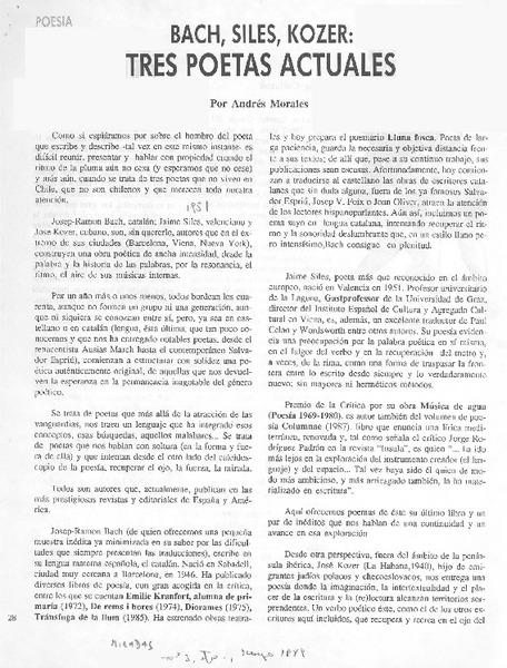 Bach, Siles, Kozer, tres poetas actuales