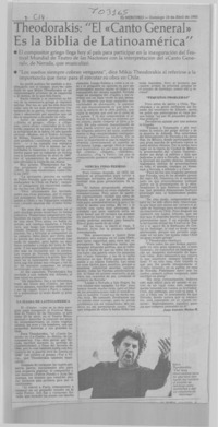 Theodorakis, El "Canto General" es la Biblia de Latinoamérica