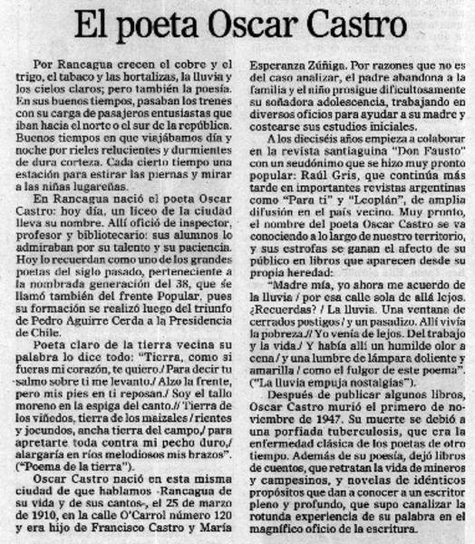 El poeta Oscar Castro