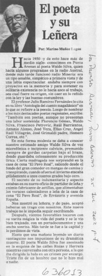 El poeta y su Leñera  [artículo] Marino Muñoz Lagos