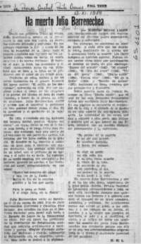 Ha muerto Julio Barrenechea.  [artículo] Marino Muñoz Lagos.