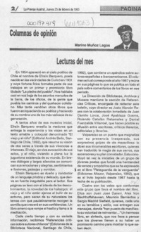 Lecturas del mes  [artículo] Marino Muñoz Lagos.