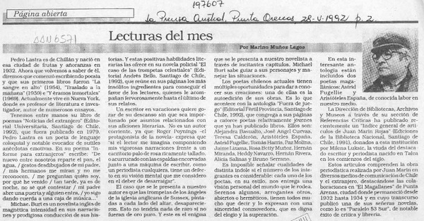 Lecturas del mes  [artículo] Marino Muñoz Lagos.
