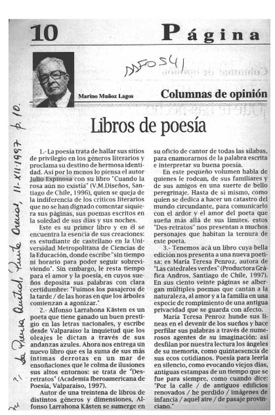 Libros de poesía  [artículo] Marino Muñoz Lagos.