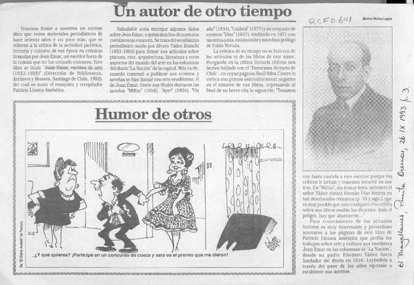 Un autor de otro tiempo  [artículo] Marino Muñoz Lagos.