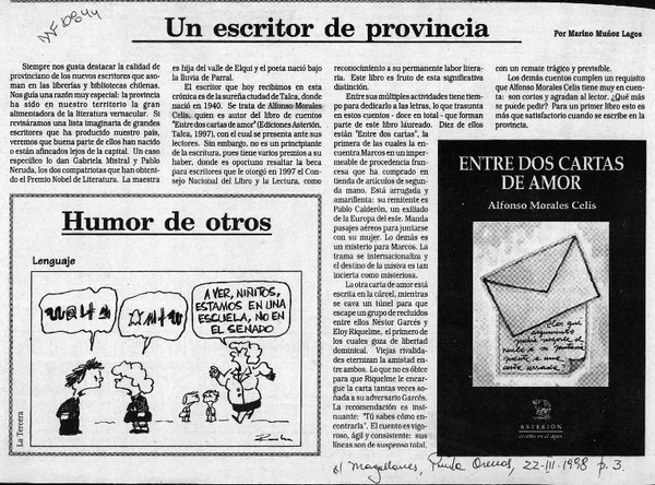 Un escritor de provincia  [artículo] Marino Muñoz Lagos.