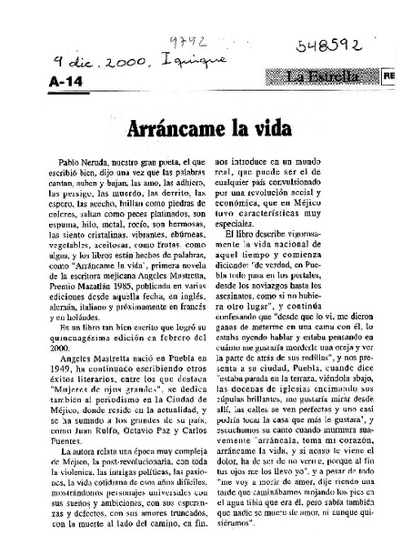 Arráncame la vida  [artículo] Sergio Muñoz