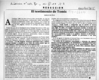 El testimonio de Tomic  [artículo] Sergio Muñoz.