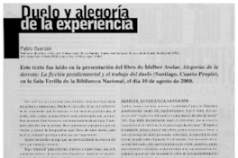 Duelo y alegoría de la experiencia