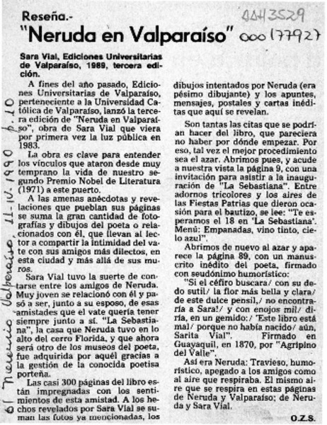 "Neruda en Valparaíso"  [artículo] O. Z. S.