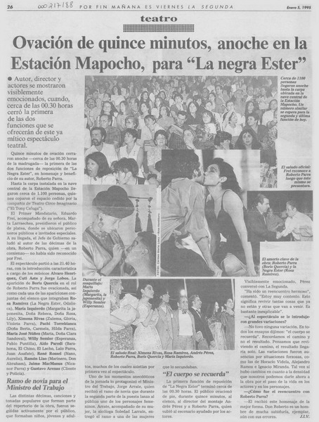 Ovación de quince minutos, anoche en la Estación Mapocho, para "La negra Ester"