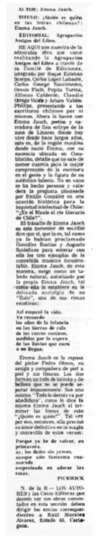 Quién es quién en las letras chilenas?: Emma Jauch
