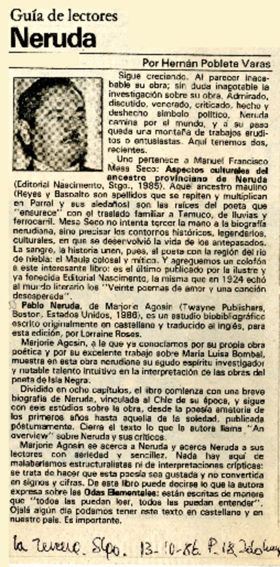 Neruda  [artículo] Hernán Poblete Varas.