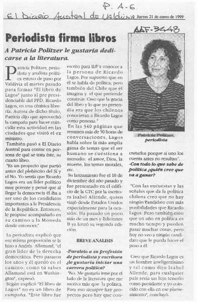 Periodista firma libros  [artículo].