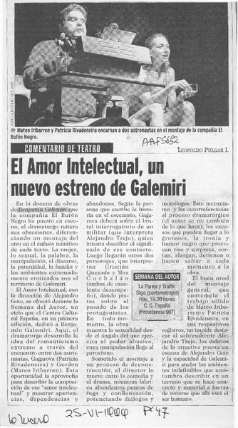 El amor intelectual, un nuevo estreno de Galemiri  [artículo] Leopoldo Pulgar I.