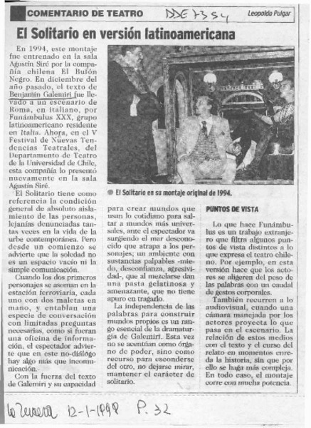 El solitario en versión latinoamericana  [artículo] Leopoldo Pulgar.