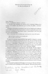 Discurso de incorporación de D. Matías Rafide B.