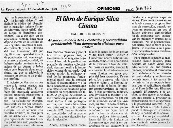 El libro de Enrique Silva Cimma  [artículo] Raúl Rettig Guissen.