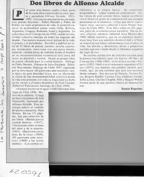 Dos libros de Alfonso Alcalde  [artículo] Ramón Riquelme