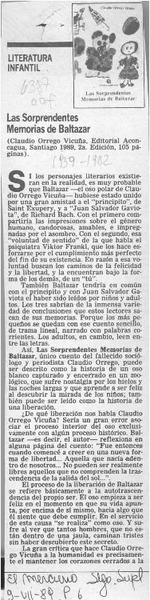 Las sorprendentes memorias de Baltazar  [artículo] M. Ester Roblero.