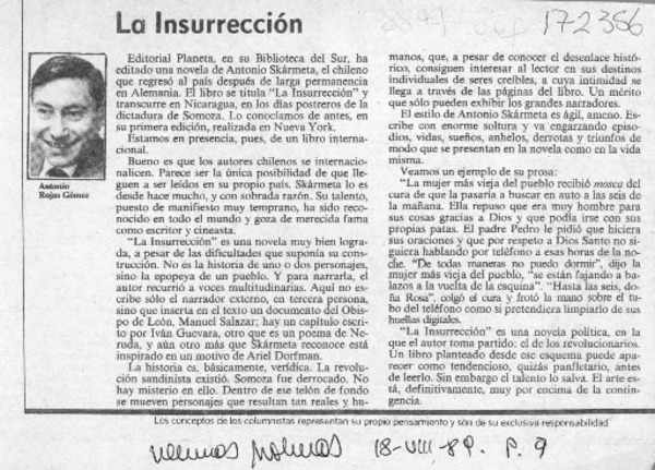 La insurreción  [artículo] Antonio Rojas Gómez.