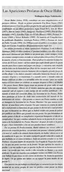Las Apariciones profanas de Oscar Hahn