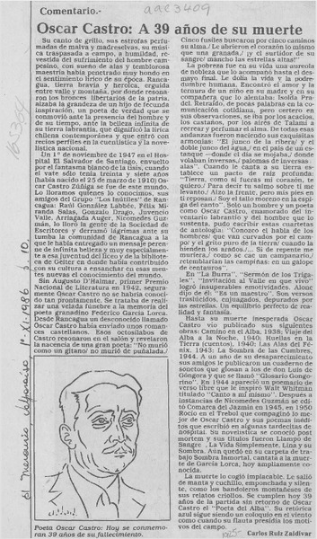 Óscar Castro, a 39 años de su muerte