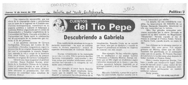 Descubriendo a Gabriela  [artículo] El tío José Salinas.