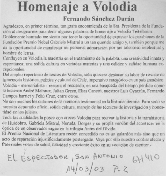 Homenaje a Volodia