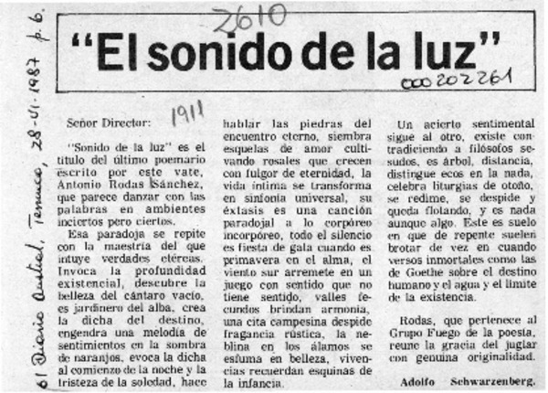 "El sonido de la luz"  [artículo] Adolfo Schwarzenberg.