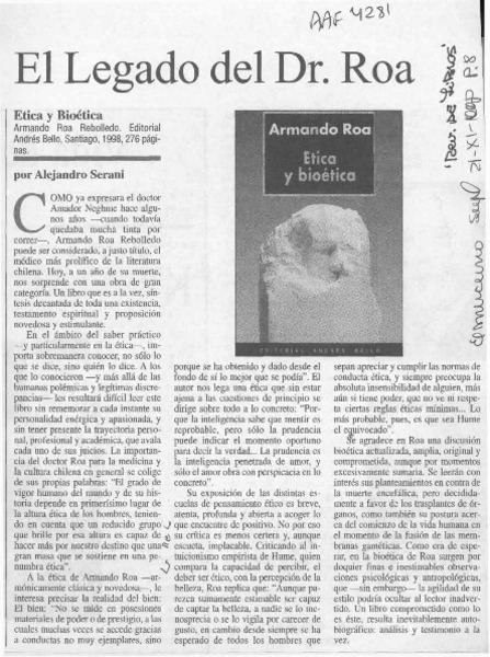 El legado del Dr. Roa  [artículo] Alejandro Serani.